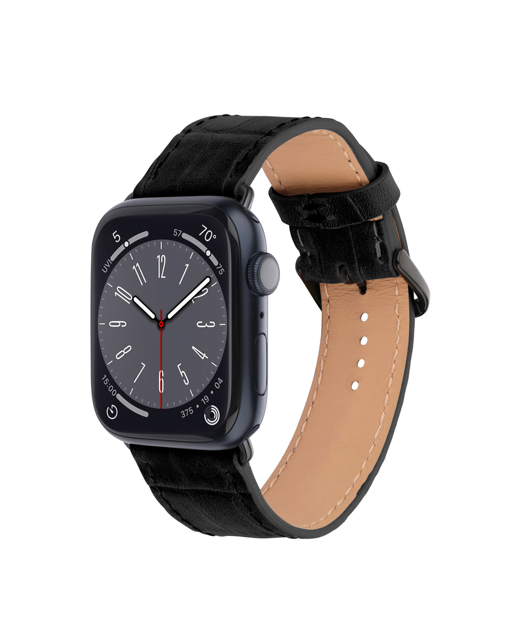 Ремешок для Apple Watch из телячьей кожи с тиснением под крокодила чёрного цвета