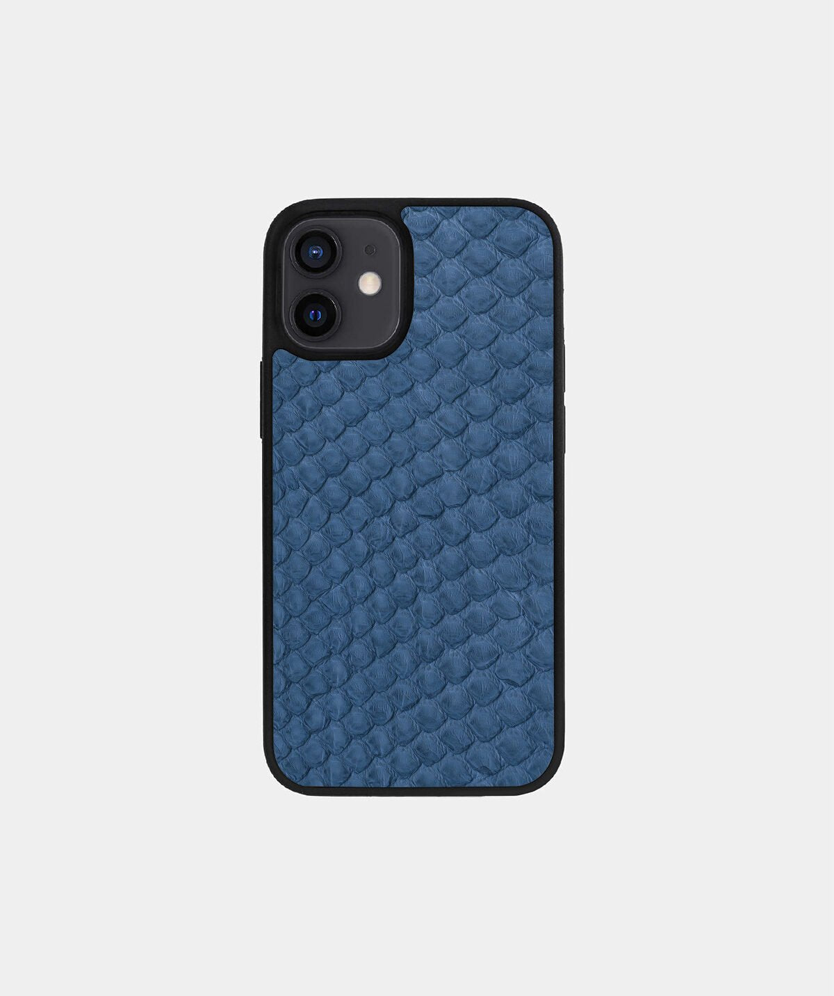 Case made of gray-blue python leather with small scales for iPhone 12 Mini