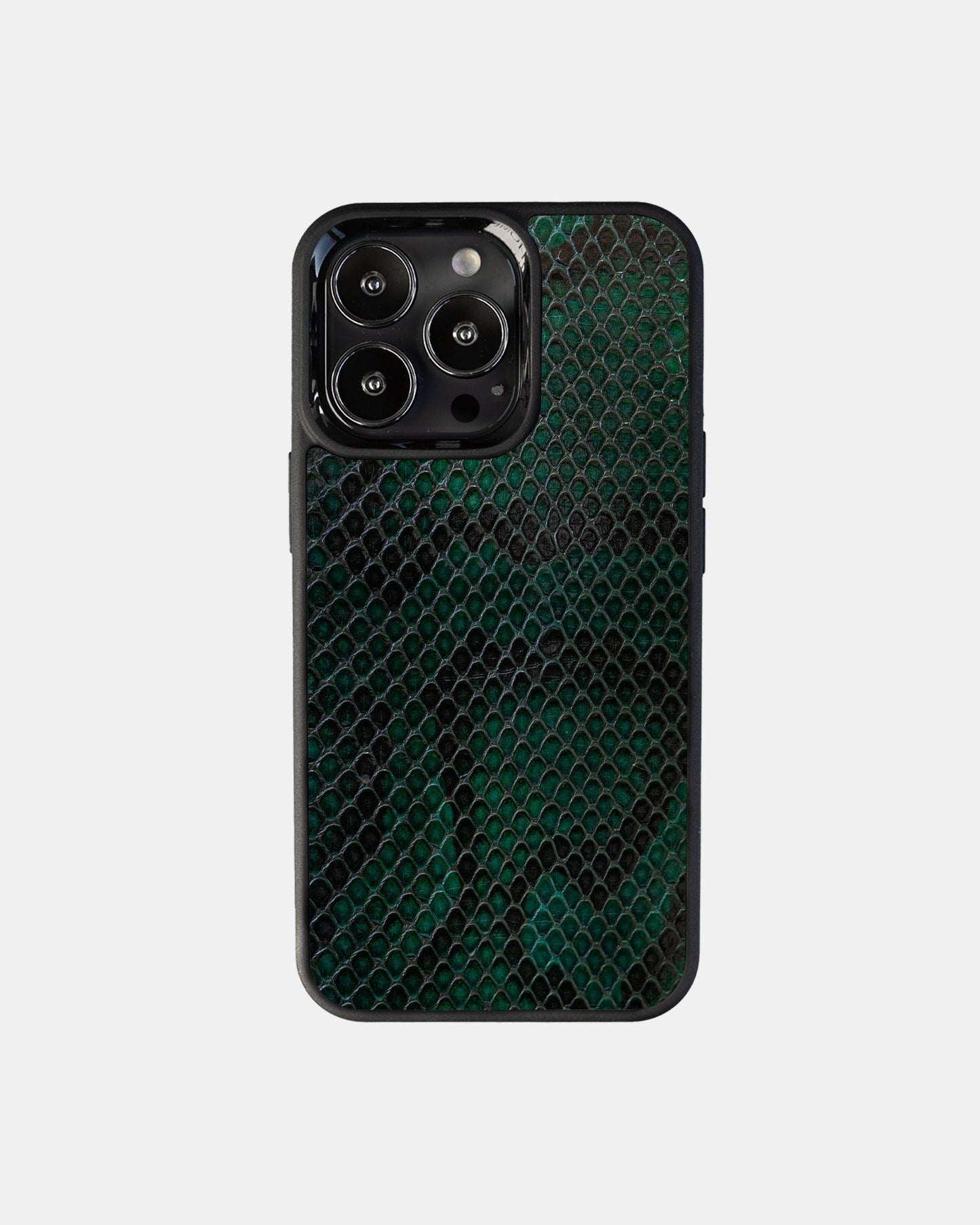 Green python leather case with small scales for iPhone 13 Pro