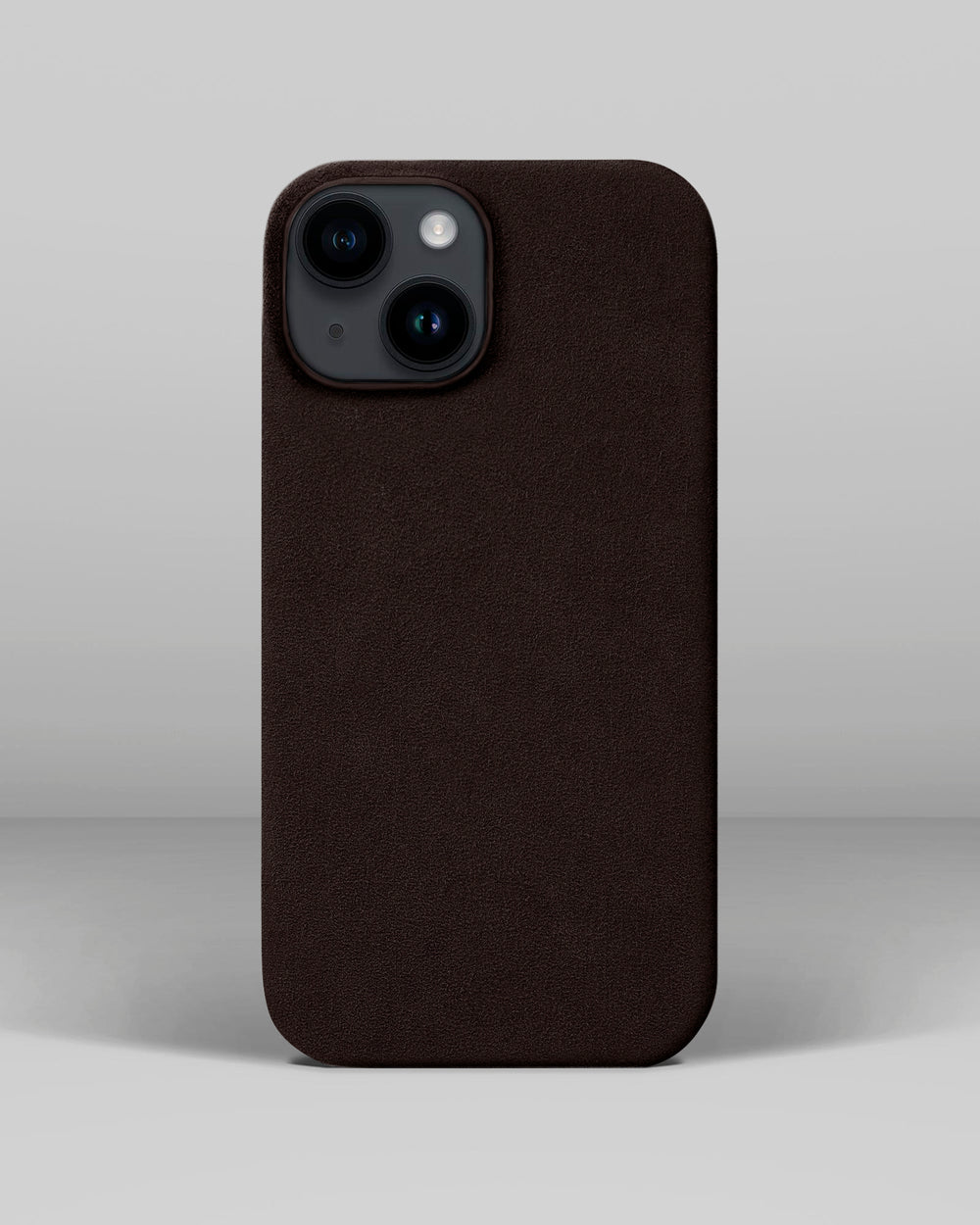 Темно-коричневий обтягнутий чохол з алькантари для iPhone 14