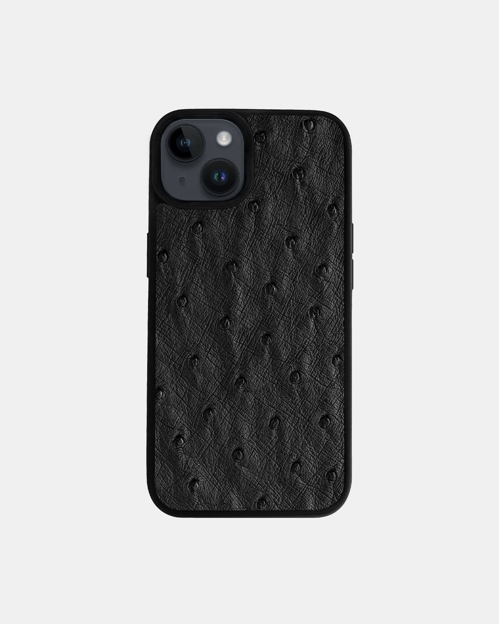 Чехол из чёрной кожи страуса с фолликулами для iPhone 14