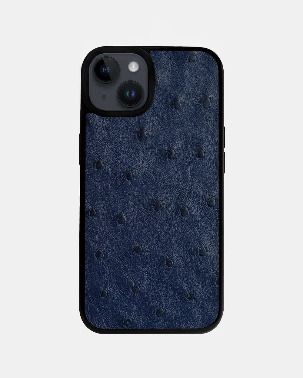 Dark blue ostrich leather follicle case for iPhone 14 Plus