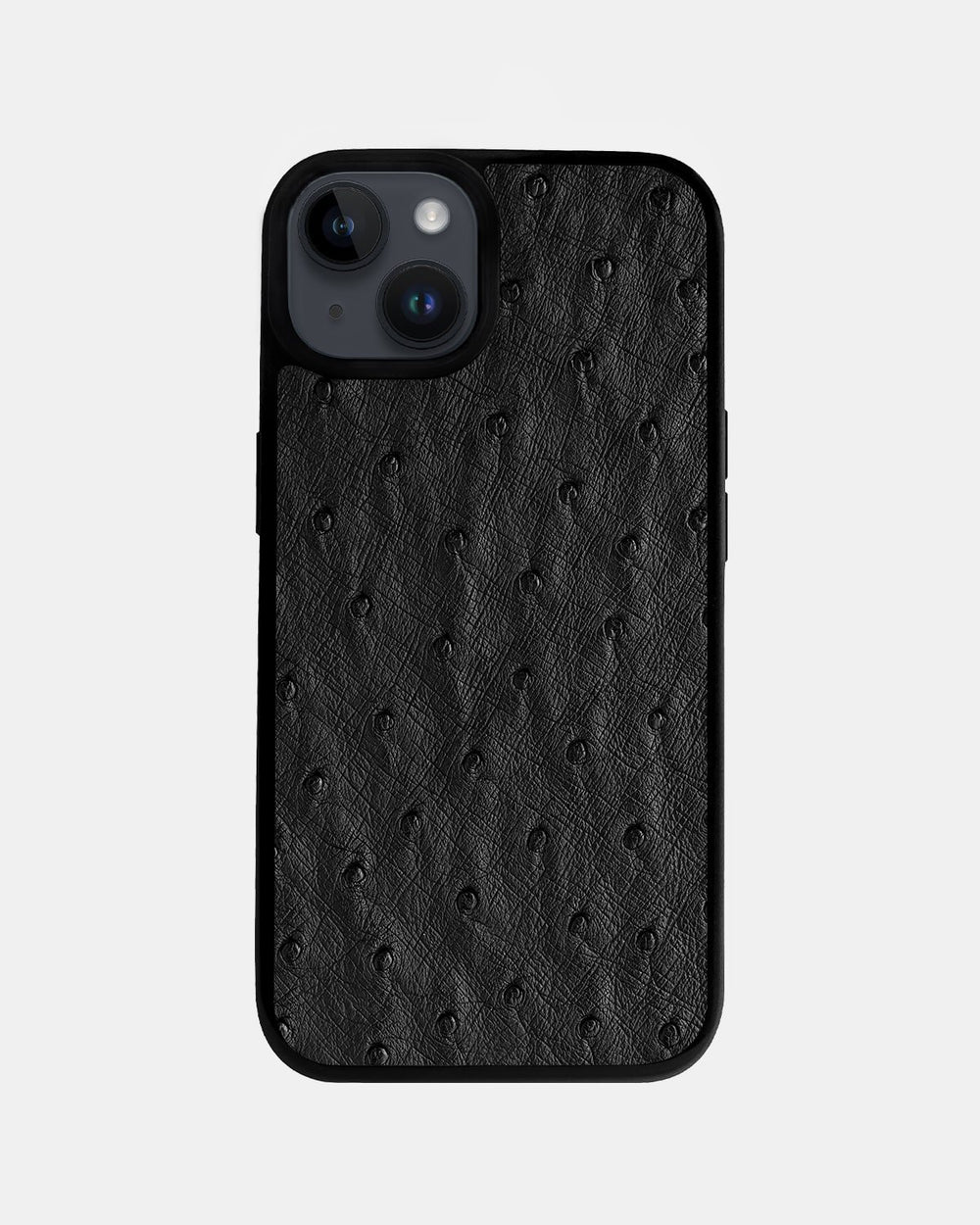 Black ostrich leather case with follicles for iPhone 14 Plus