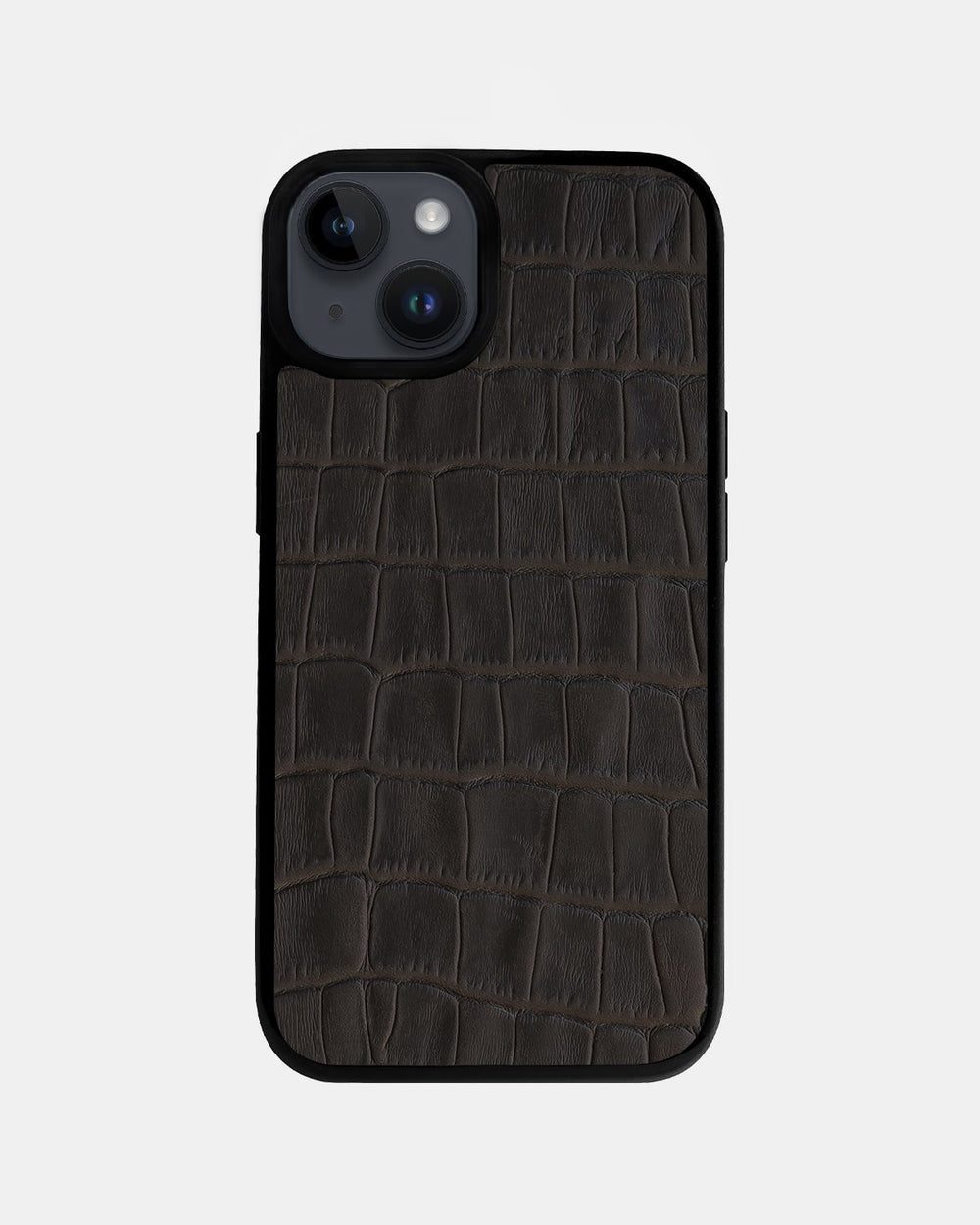 Dark brown crocodile embossing calfskin case for iPhone 14 Plus