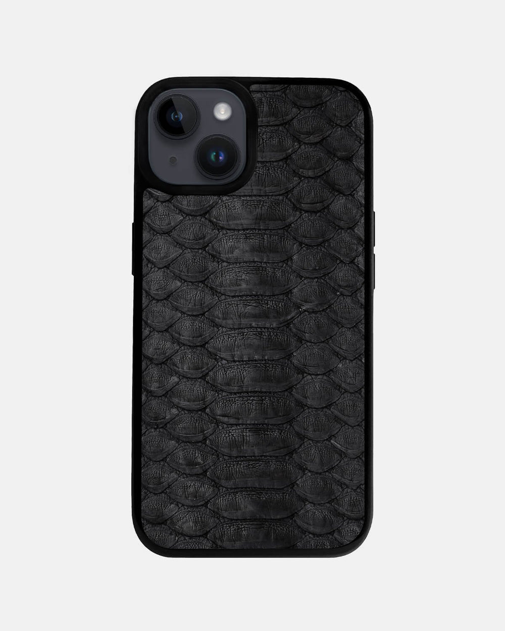 Чехол из чёрной кожи питона с крупной чешуёй для iPhone 14 Plus