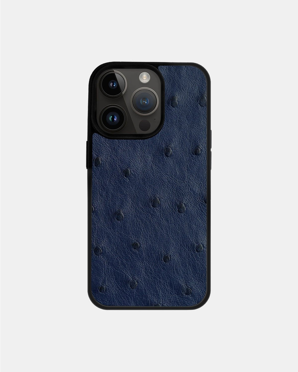 Dark blue ostrich leather follicle case for iPhone 14 Pro