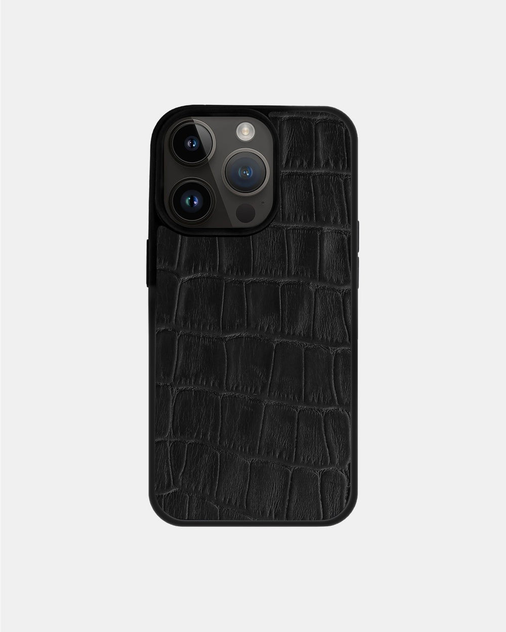 Чехол из чёрной кожи с тиснением под крокодила на телячьей коже для iPhone 14 Pro