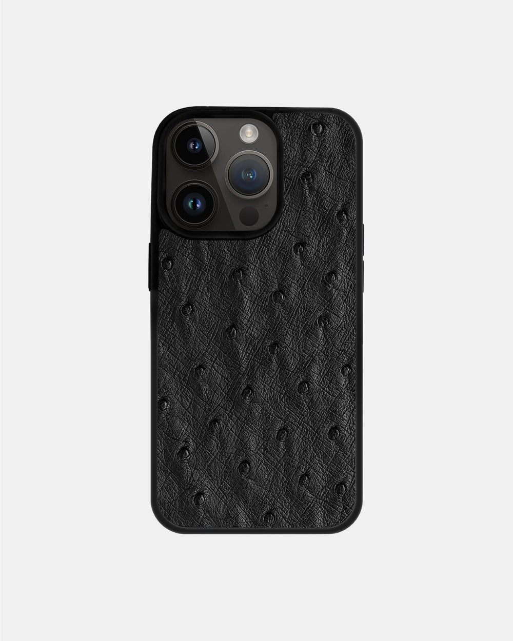 Чехол из чёрной кожи страуса с фолликулами для iPhone 14 Pro