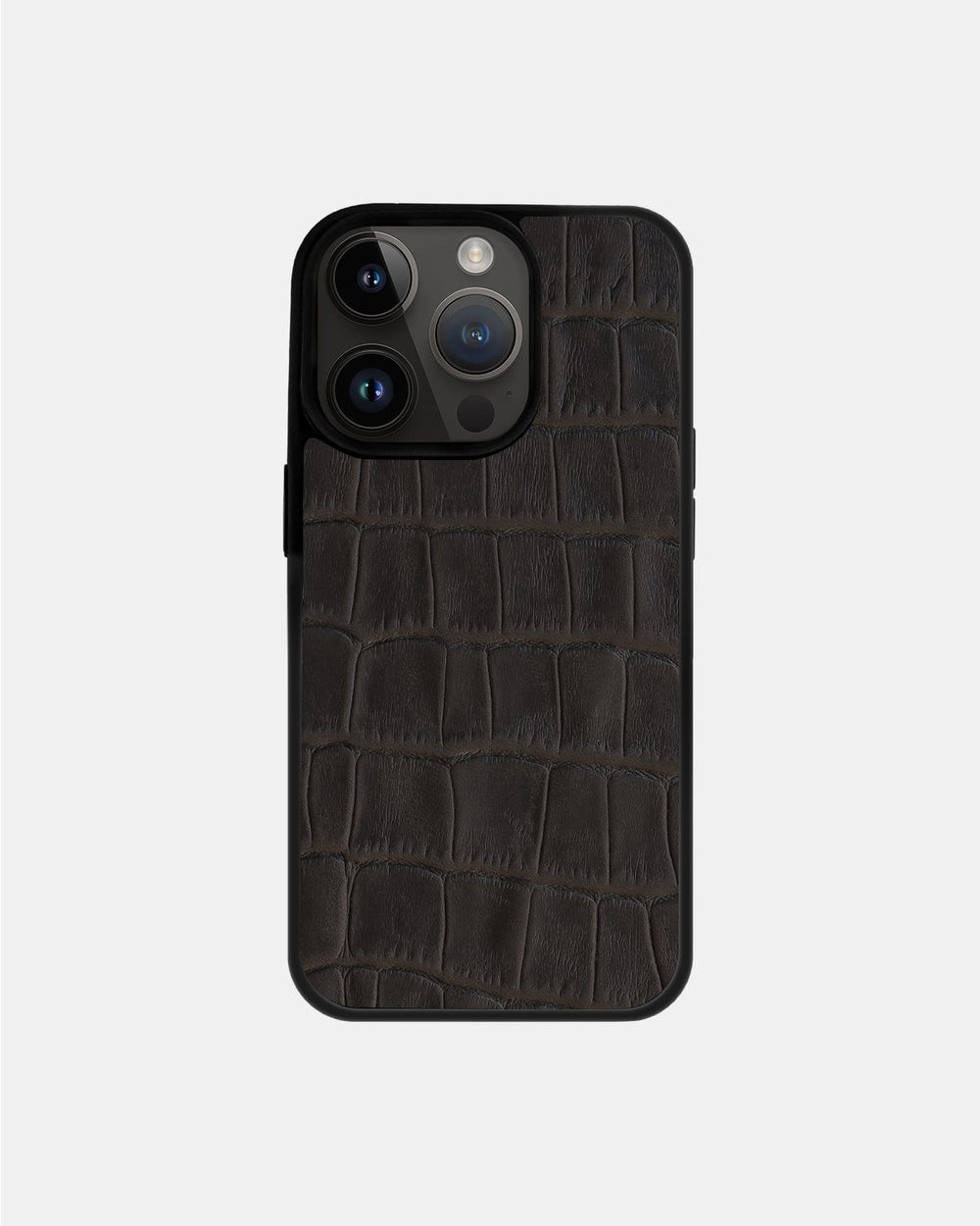 Dark brown crocodile embossing calfskin case for iPhone 14 Pro