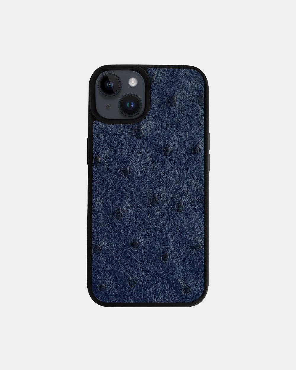Dark blue ostrich leather follicle case for iPhone 14
