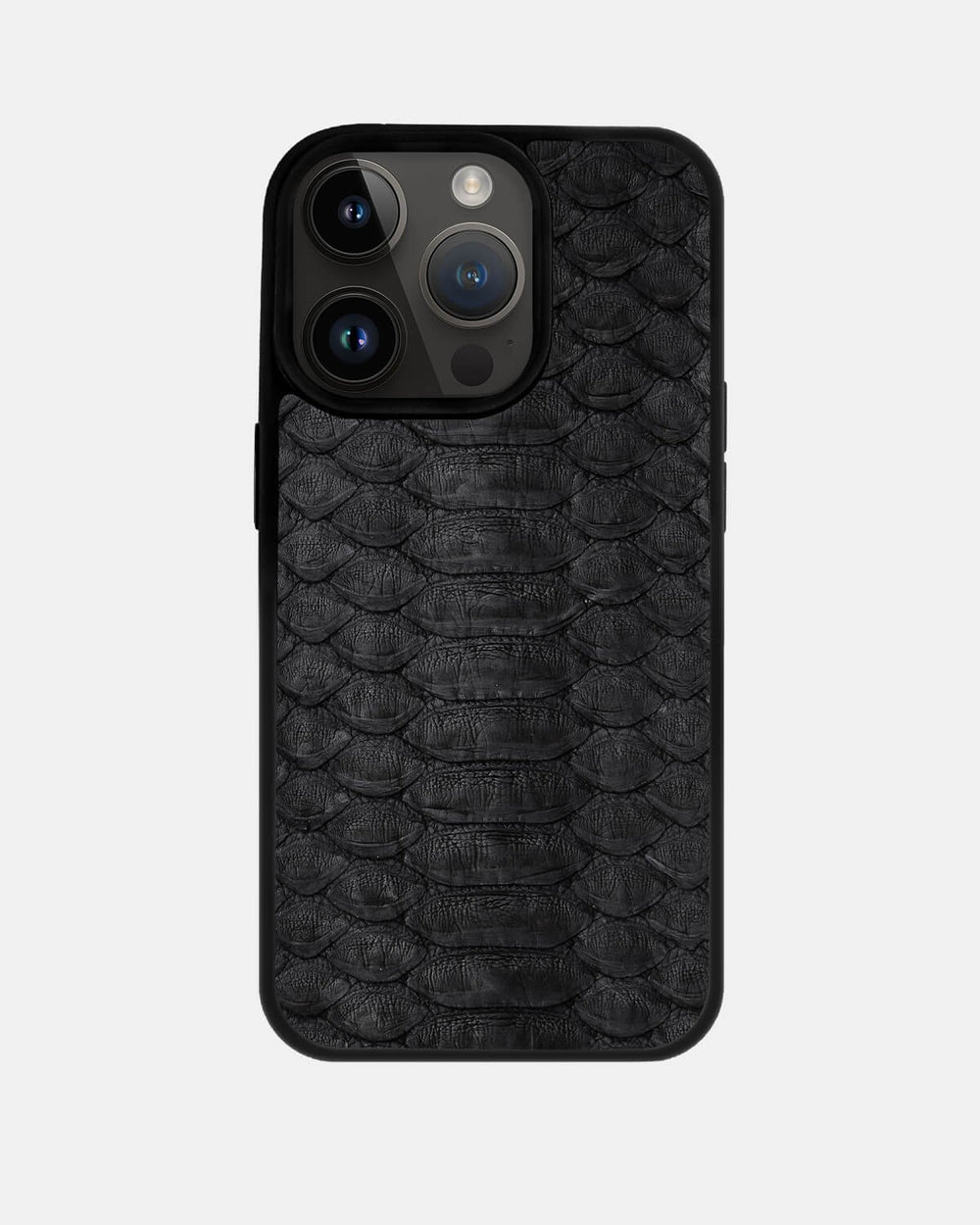 Black python leather case with large scales for iPhone 14 Pro Max