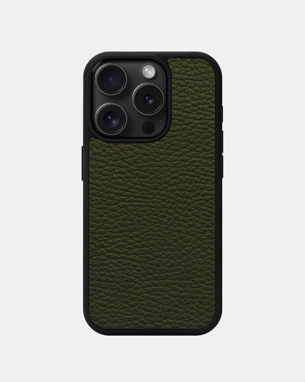 Green calfskin float leather case for iPhone 15 Pro