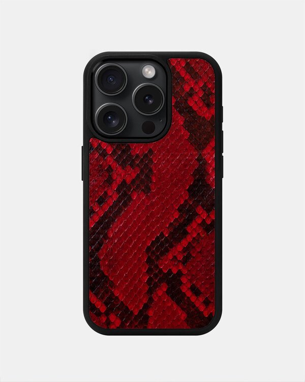 Red small scale python leather case for iPhone 15 Pro