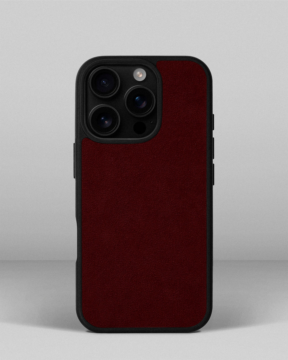 Чохол із бордовою вставкою з алькантари для iPhone 14 Pro