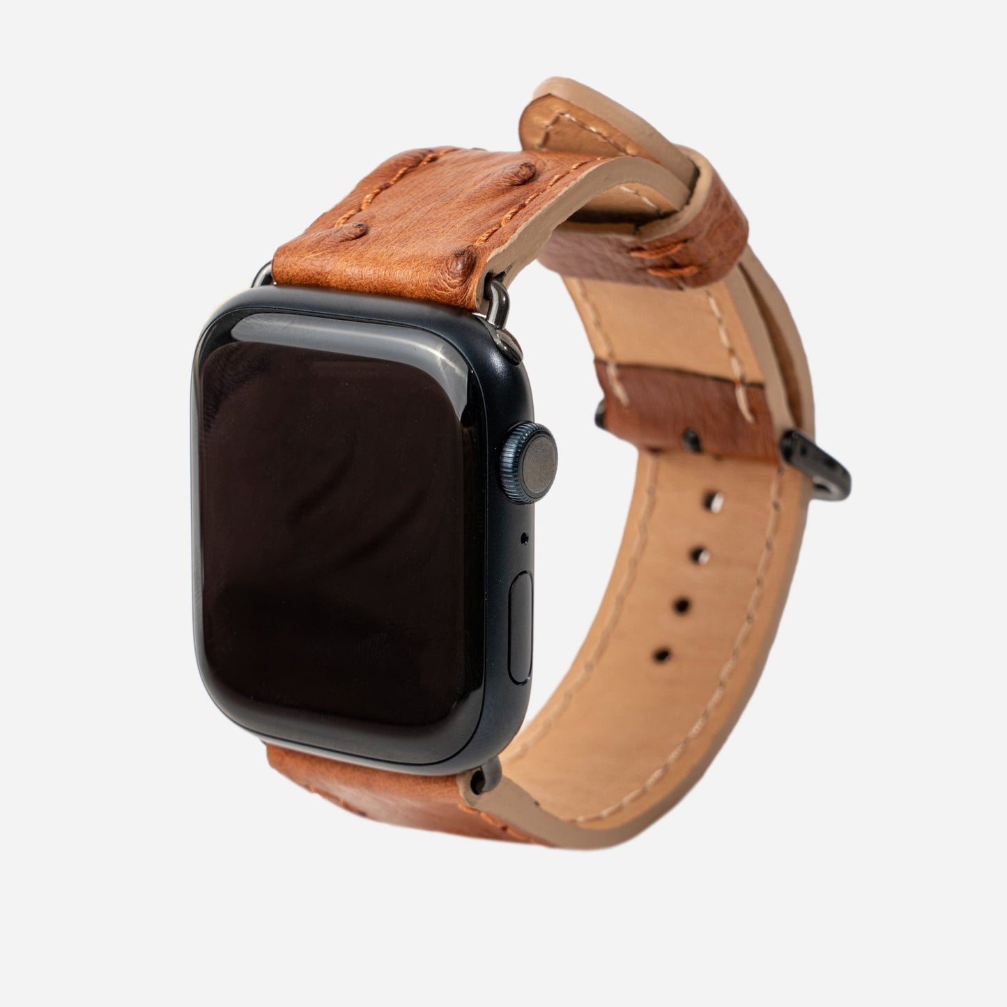 Strap for Apple Watch made of ostrich leather in ginger color with follicles