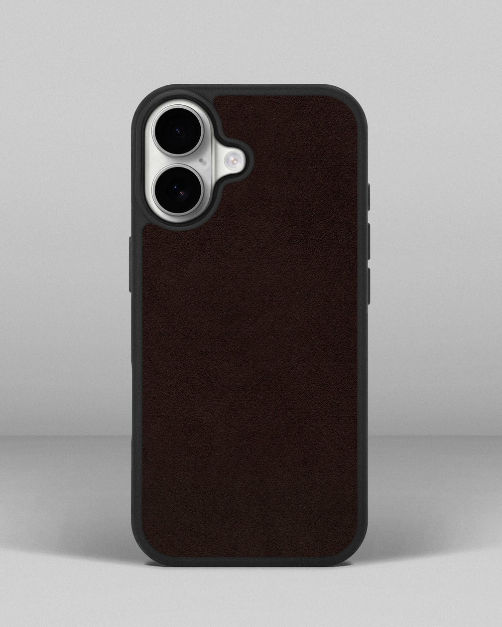 Case with dark brown alcantara insert for iPhone 17