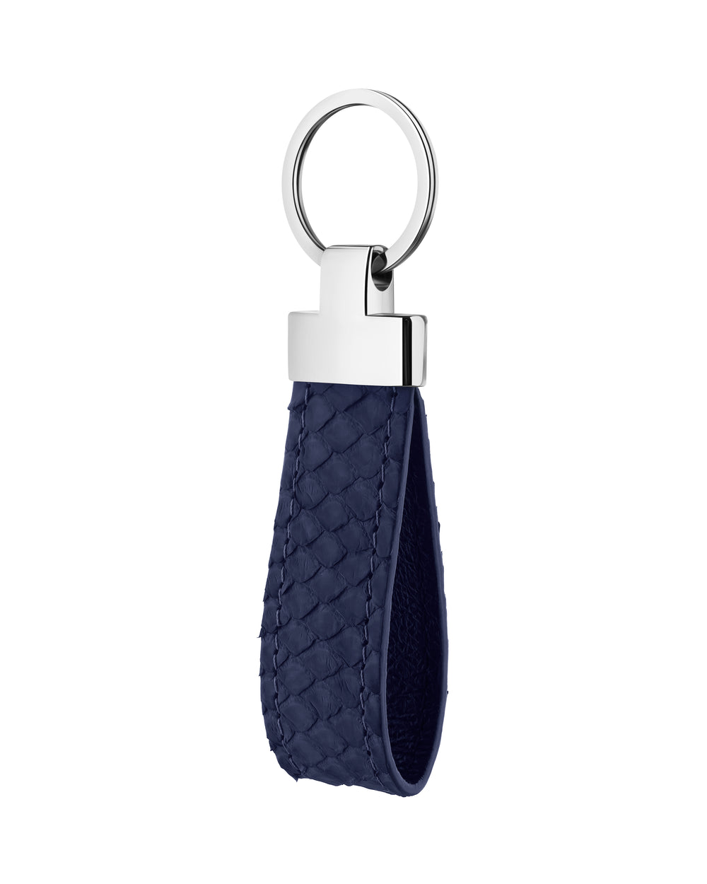 Keychain made of dark blue python leather