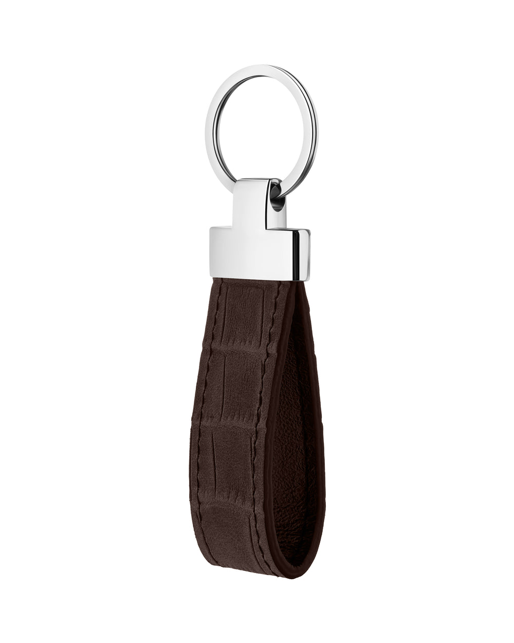 Keychain made of dark brown crocodile embossed leather