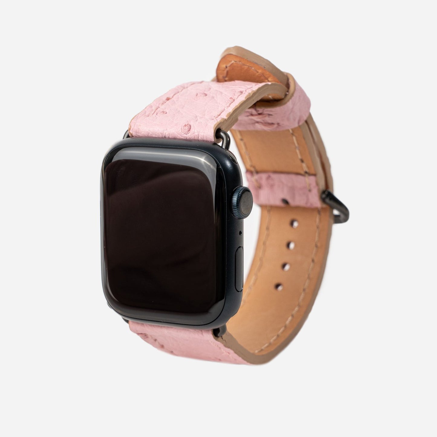 Strap for Apple Watch made of ostrich leather in pink color with follicles