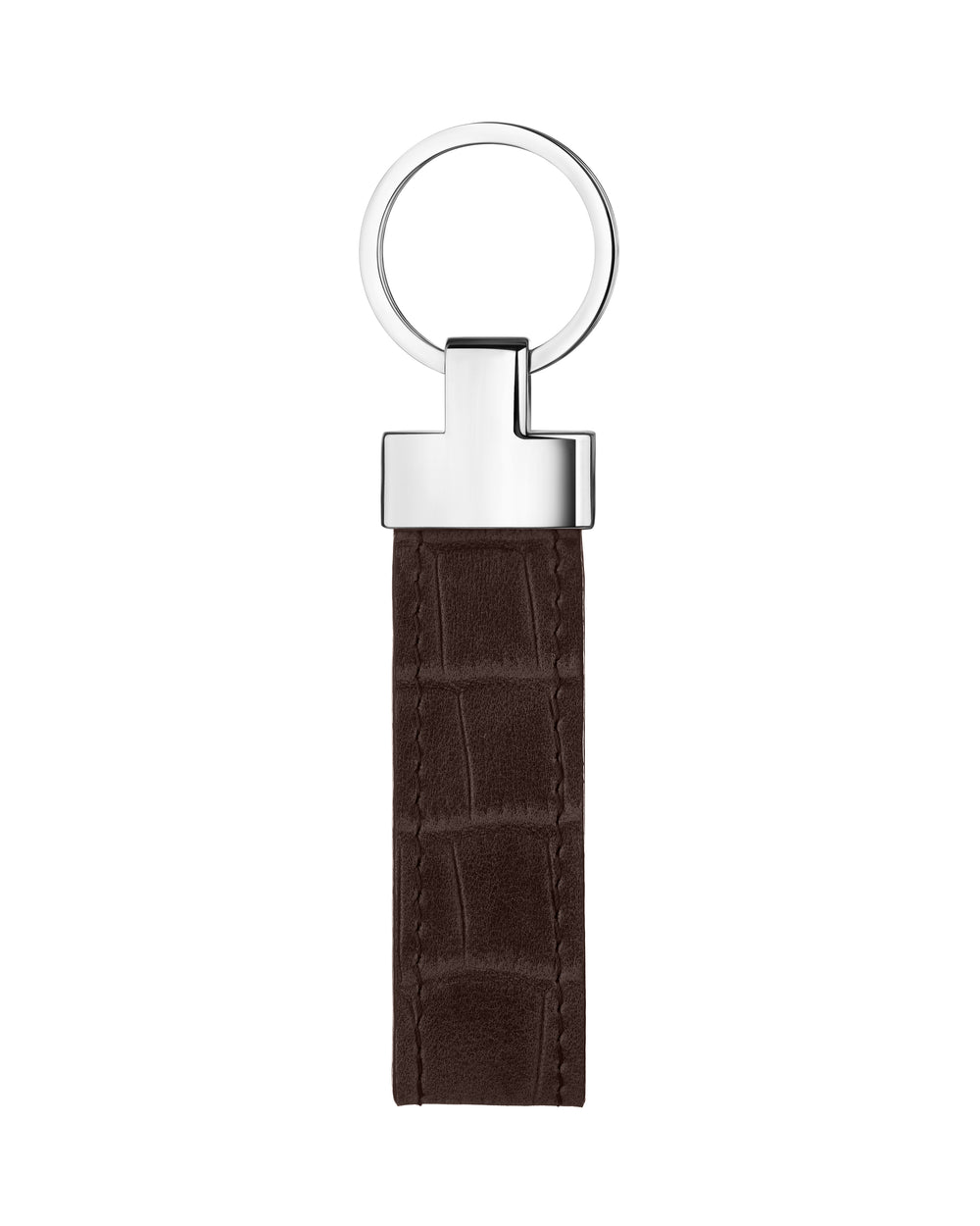 Keychain made of dark brown crocodile embossed leather