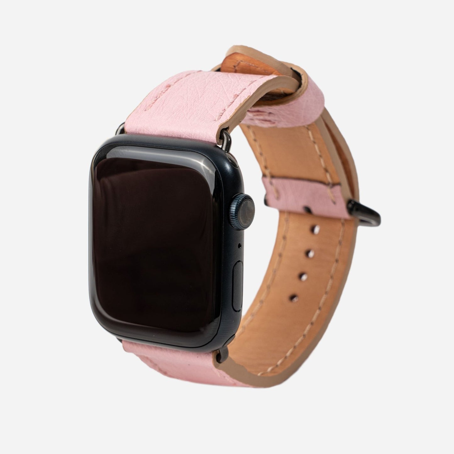 Strap for Apple Watch made of ostrich leather in pink color without follicles