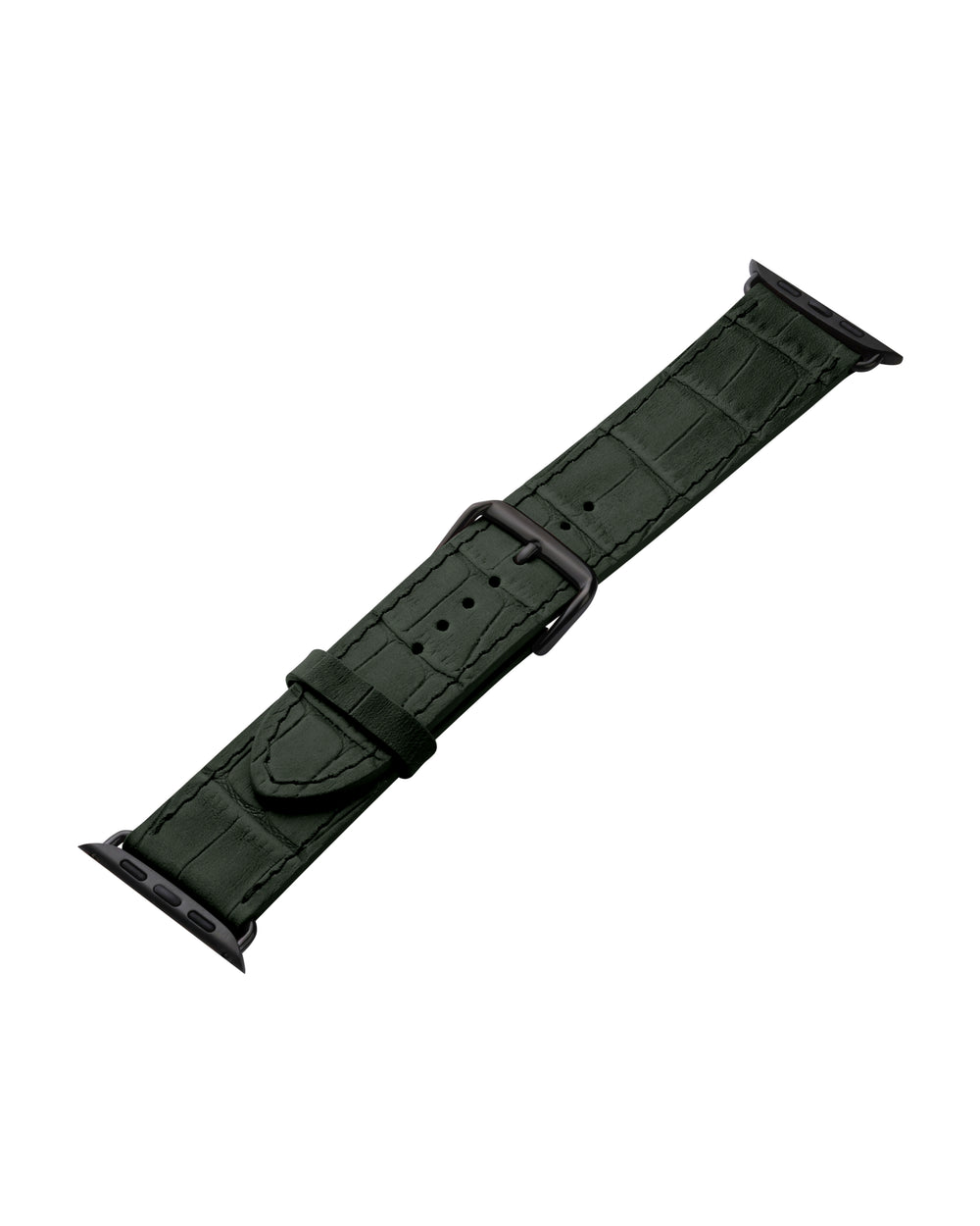 Apple Watch strap made of calfskin, embossed to resemble crocodile in dark green color