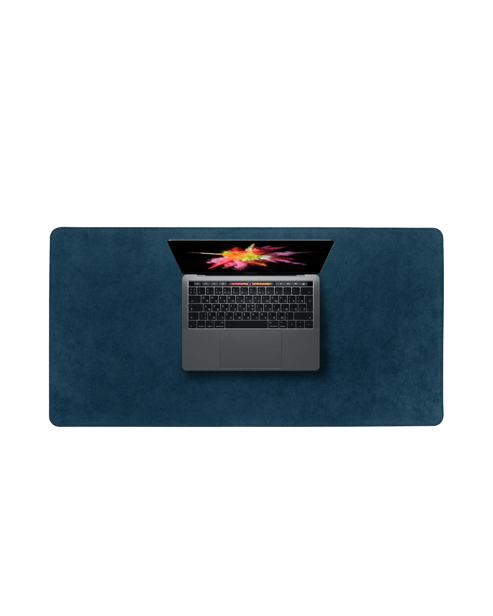 Desk mat made of blue alcantara