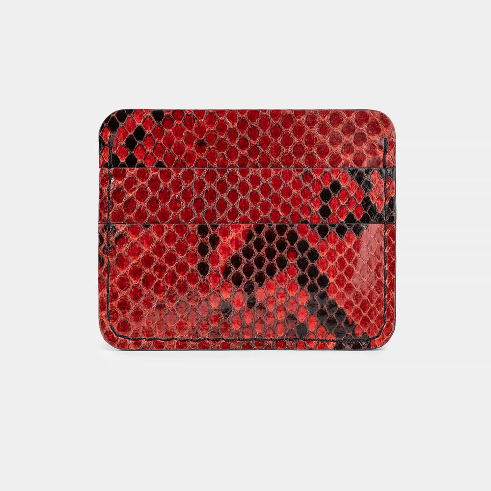Cardholder made of red python leather with small scales