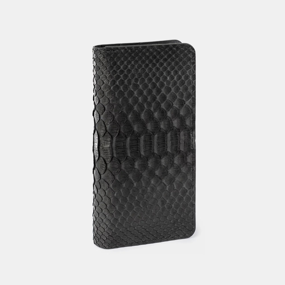 Wallet made of black python leather with wide scales