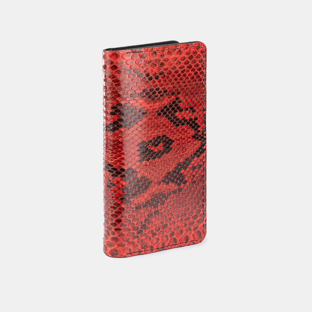 Wallet made of red python leather with small scales