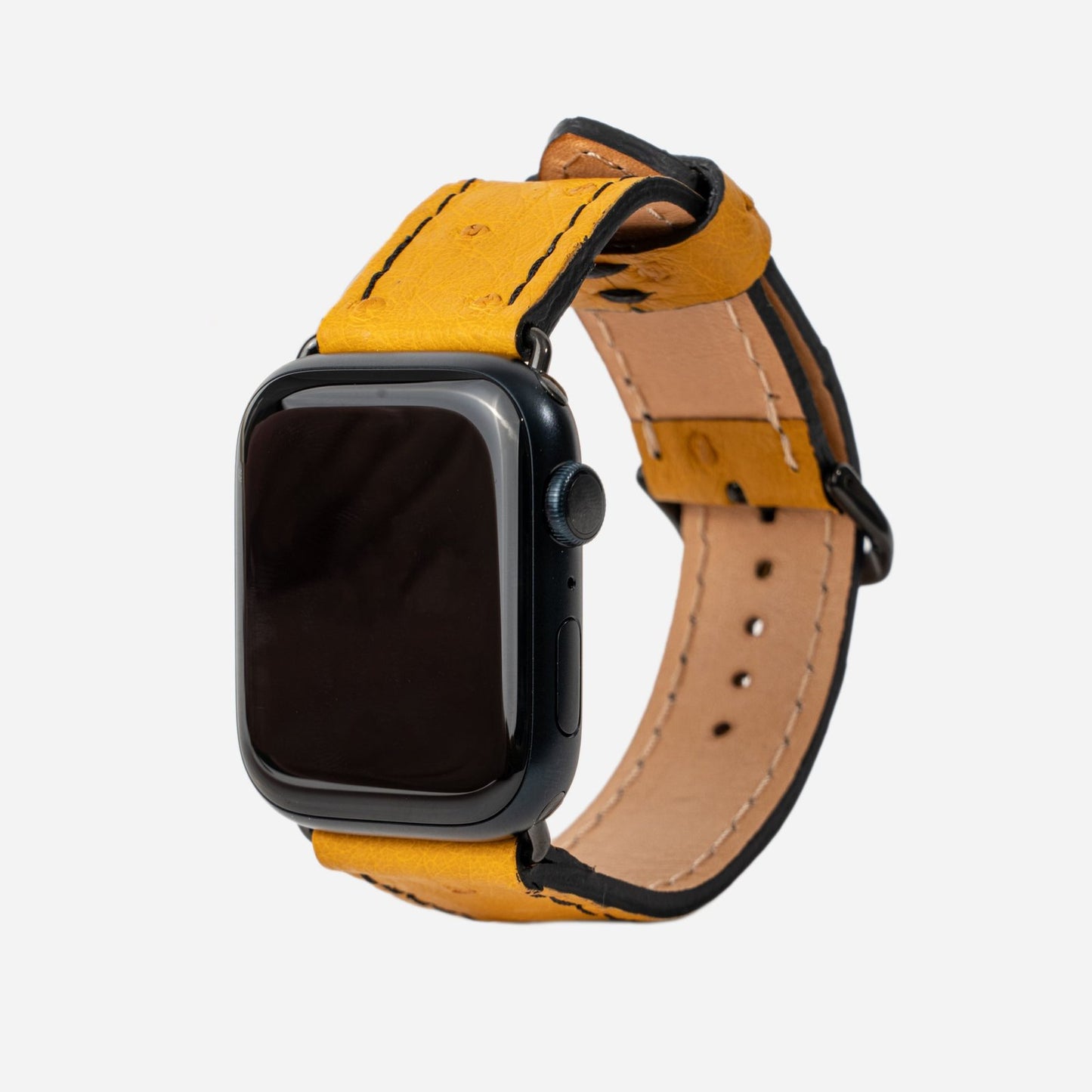 Strap for Apple Watch made of ostrich leather in orange color with follicles