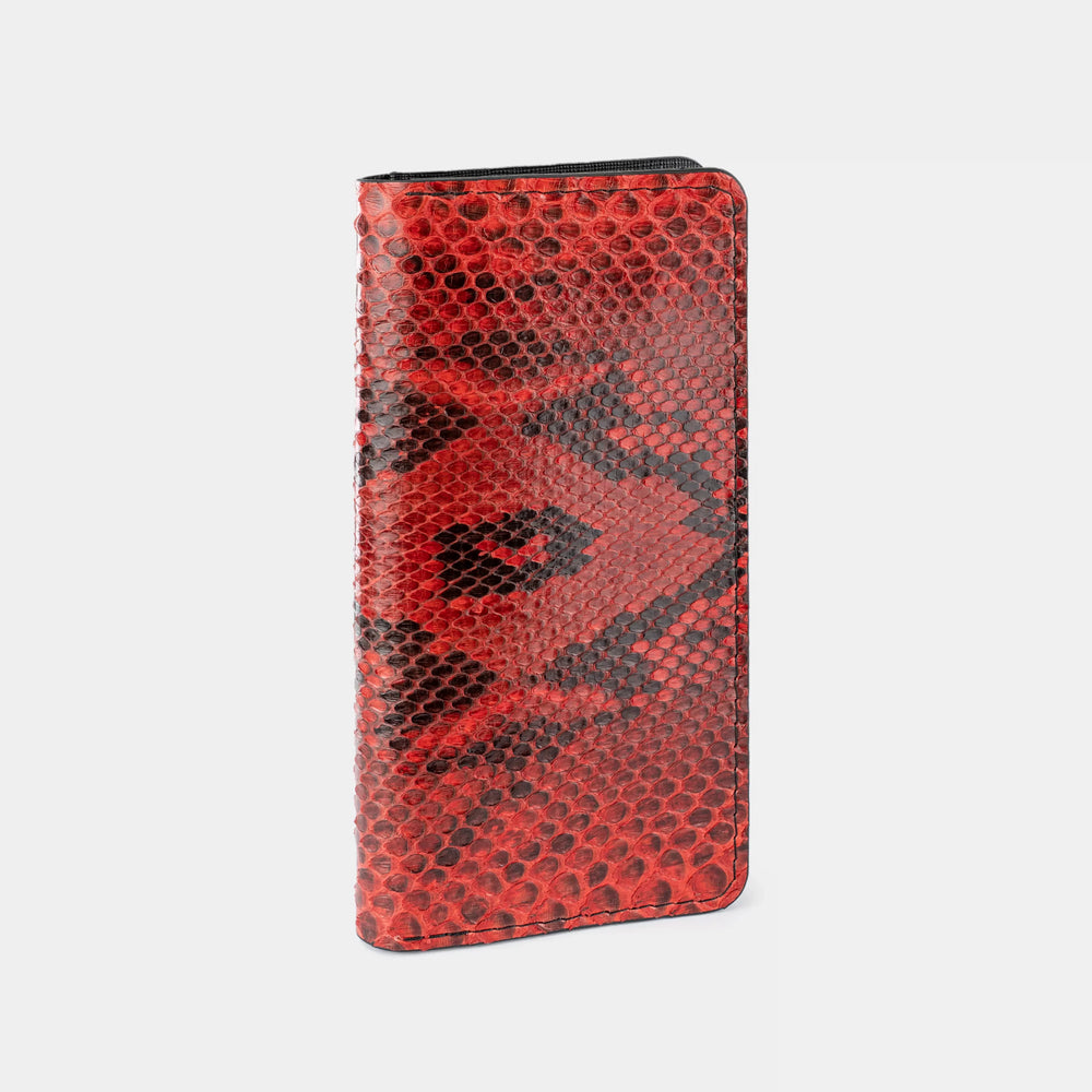 Wallet made of red python leather with small scales