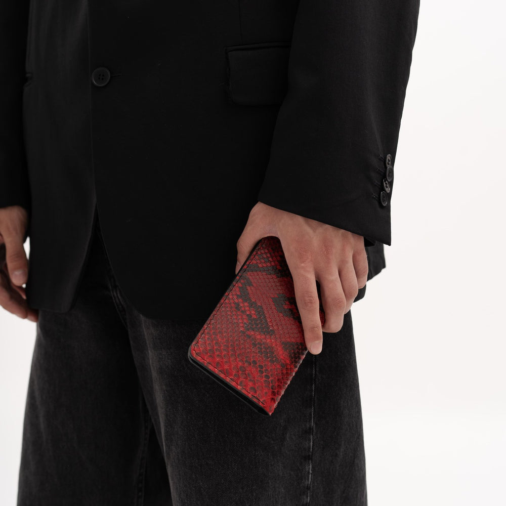 Wallet made of red python leather with small scales