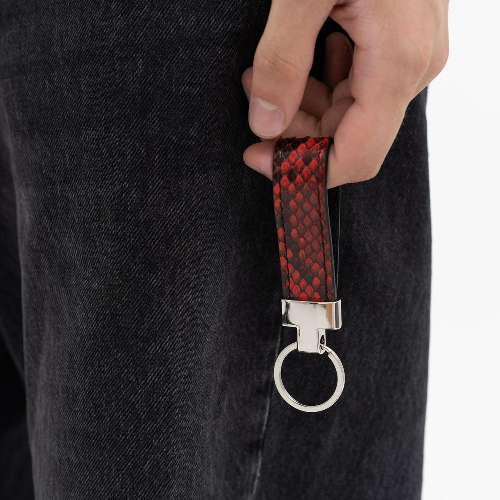 Keychain made of red python leather
