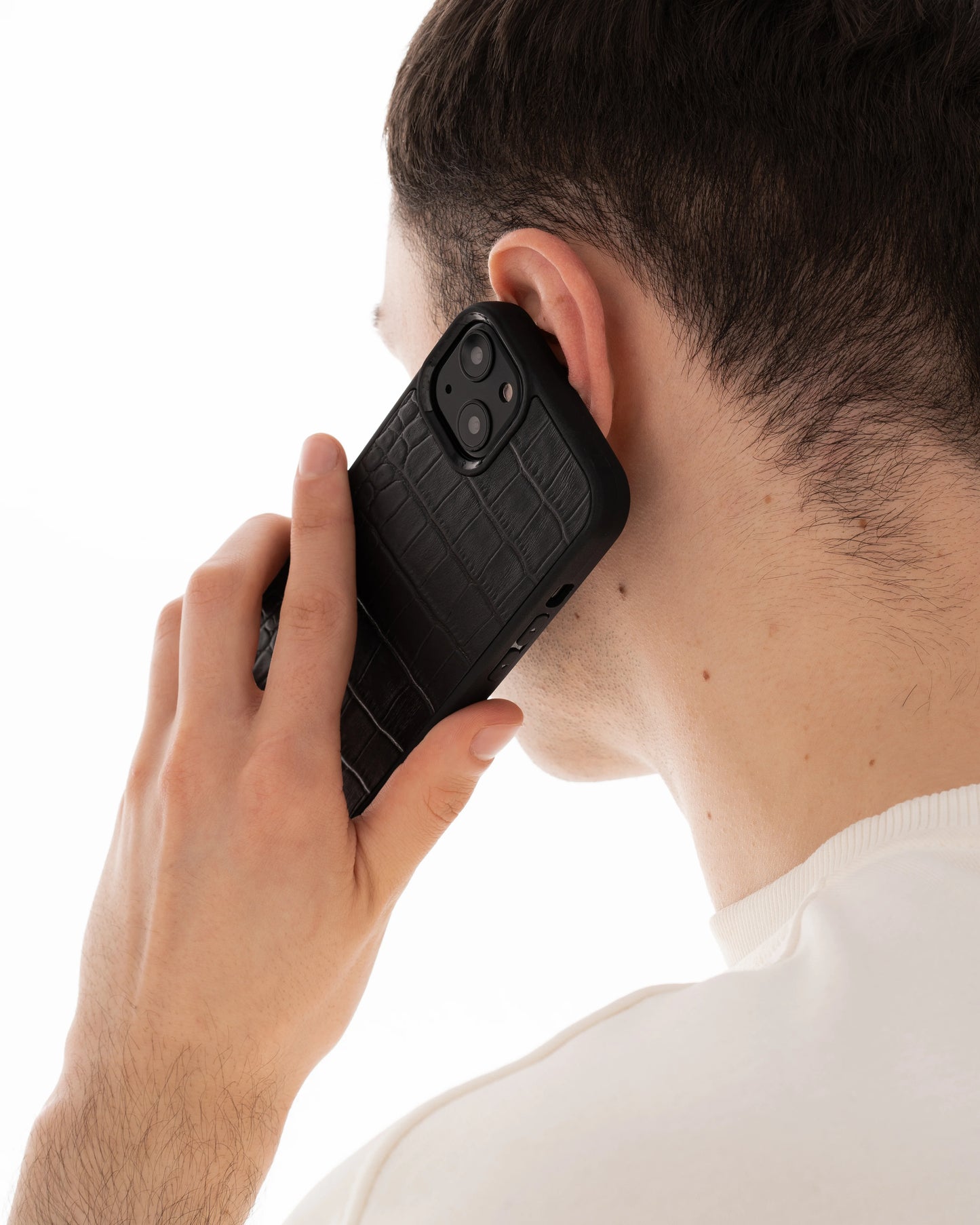 Чохол із чорного тиснення під крокодила на телячій шкірі для iPhone 16 Pro Max