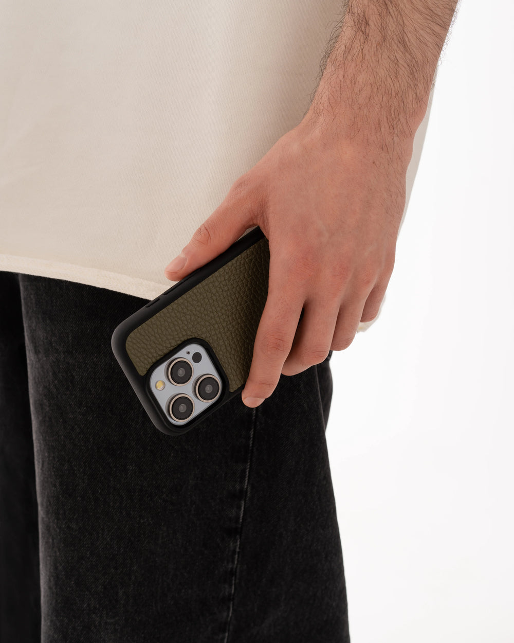 Case made of green calfskin leather flotar for iPhone 15 Pro Max