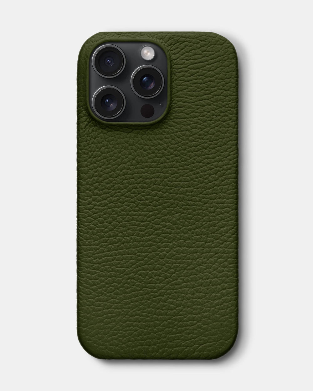 Оливковий шкіряний обтягнутий чохол для iPhone 15 Pro Max