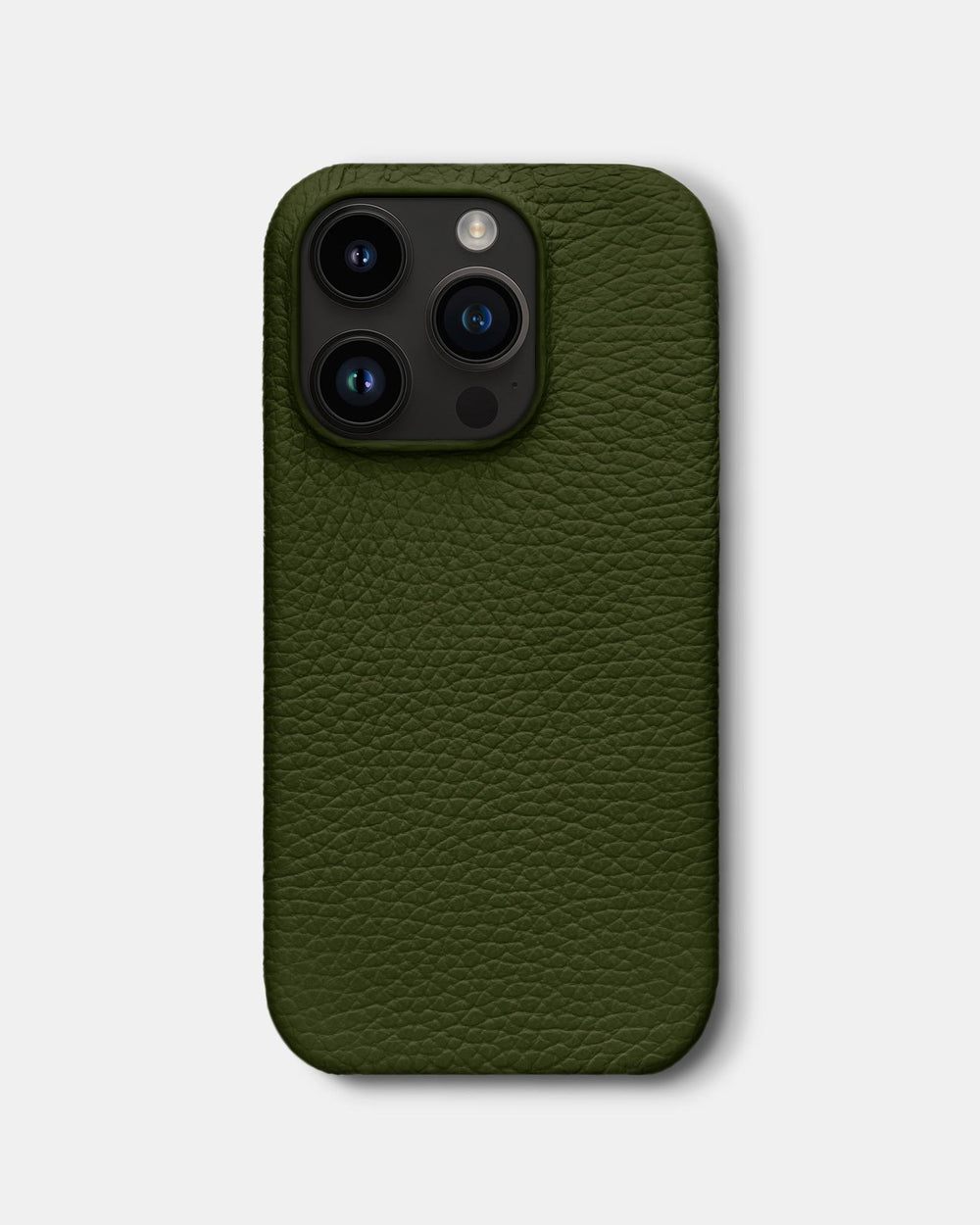 Оливковий шкіряний обтягнутий чохол для iPhone 14 Pro