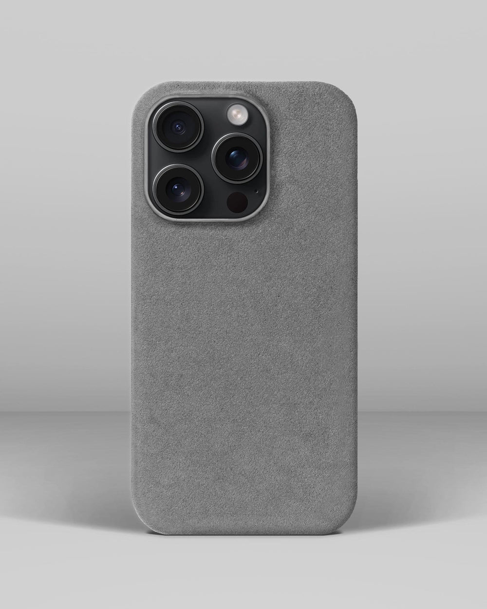 Light gray alcantara case for iPhone 15 Pro