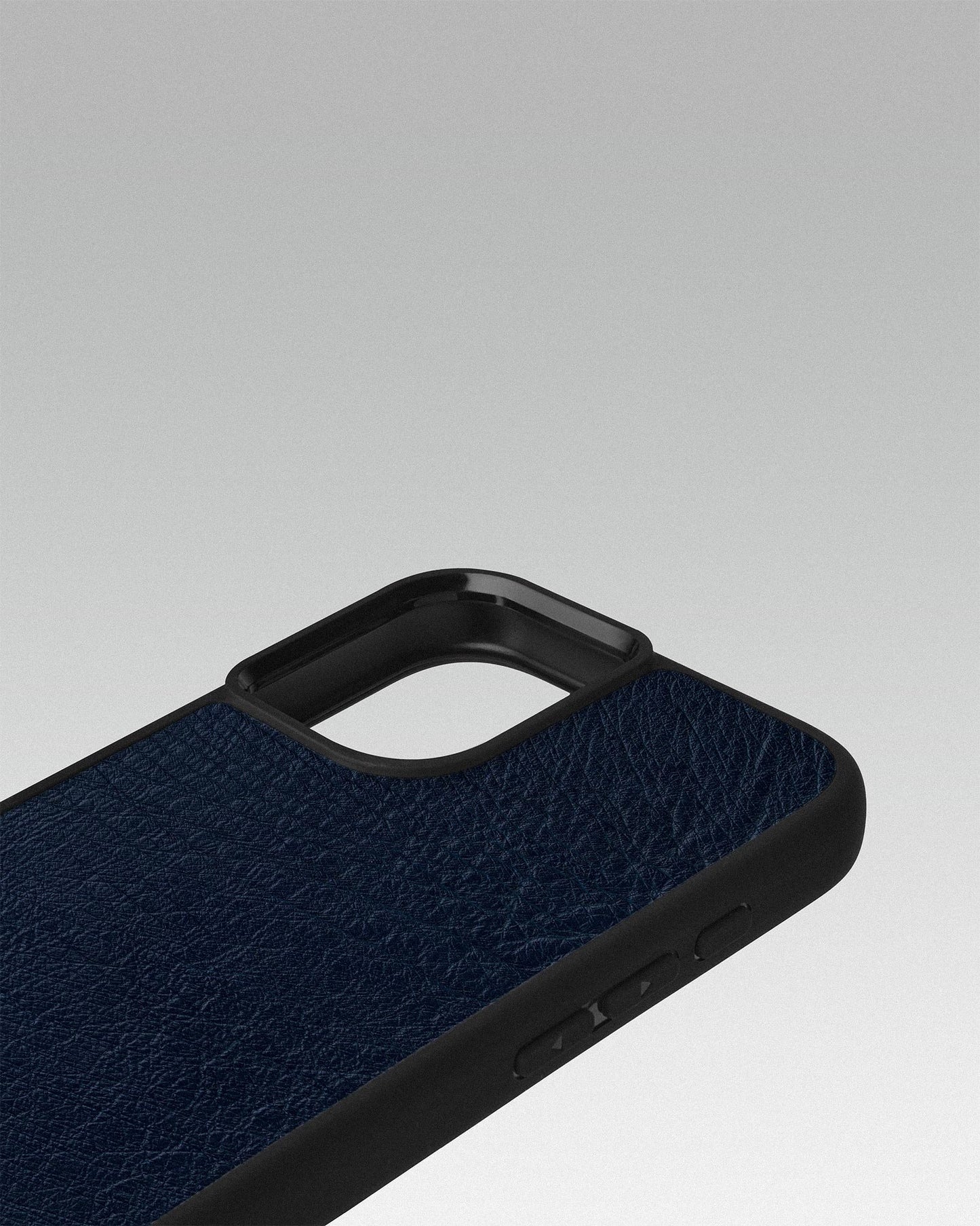 Dark blue ostrich leather follicle-free case for iPhone 16