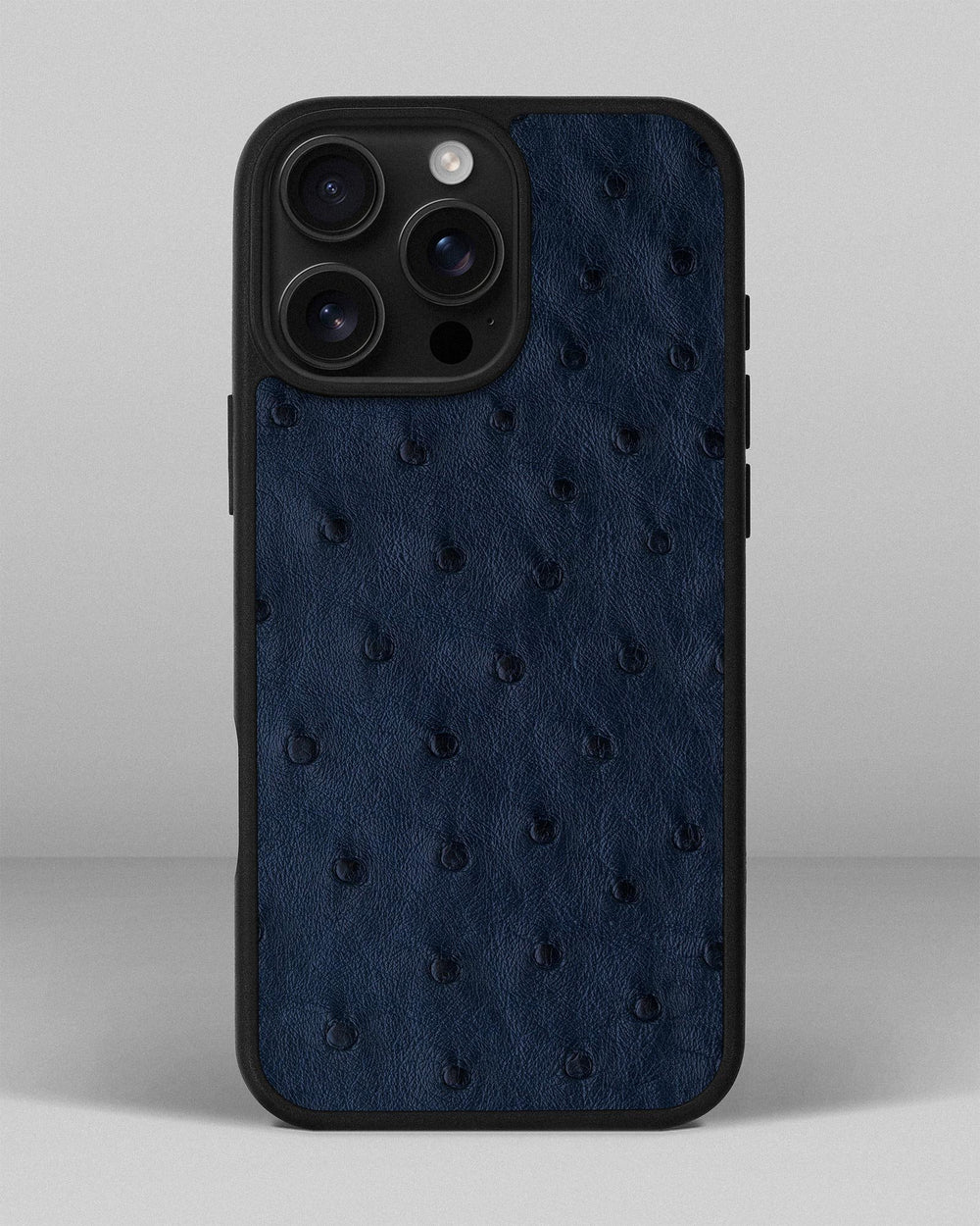 Dark blue ostrich leather follicle case for iPhone 16 Pro Max