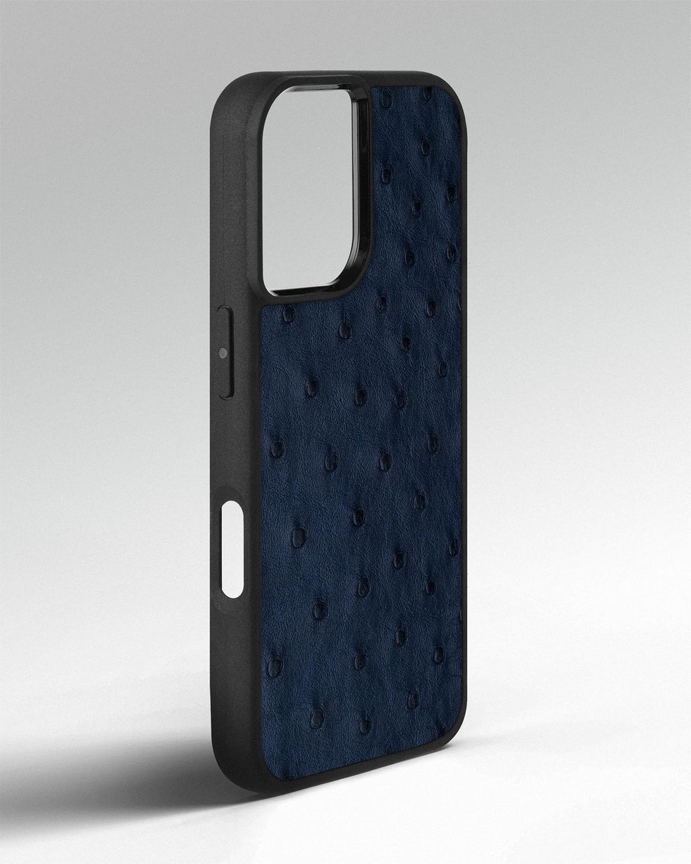 Dark blue ostrich leather follicle case for iPhone 16 Plus