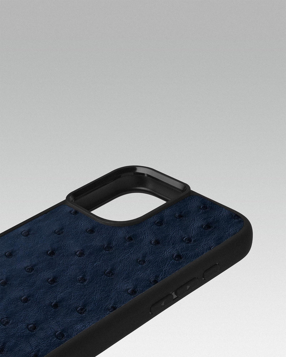 Dark blue ostrich leather follicle case for iPhone 16 Plus