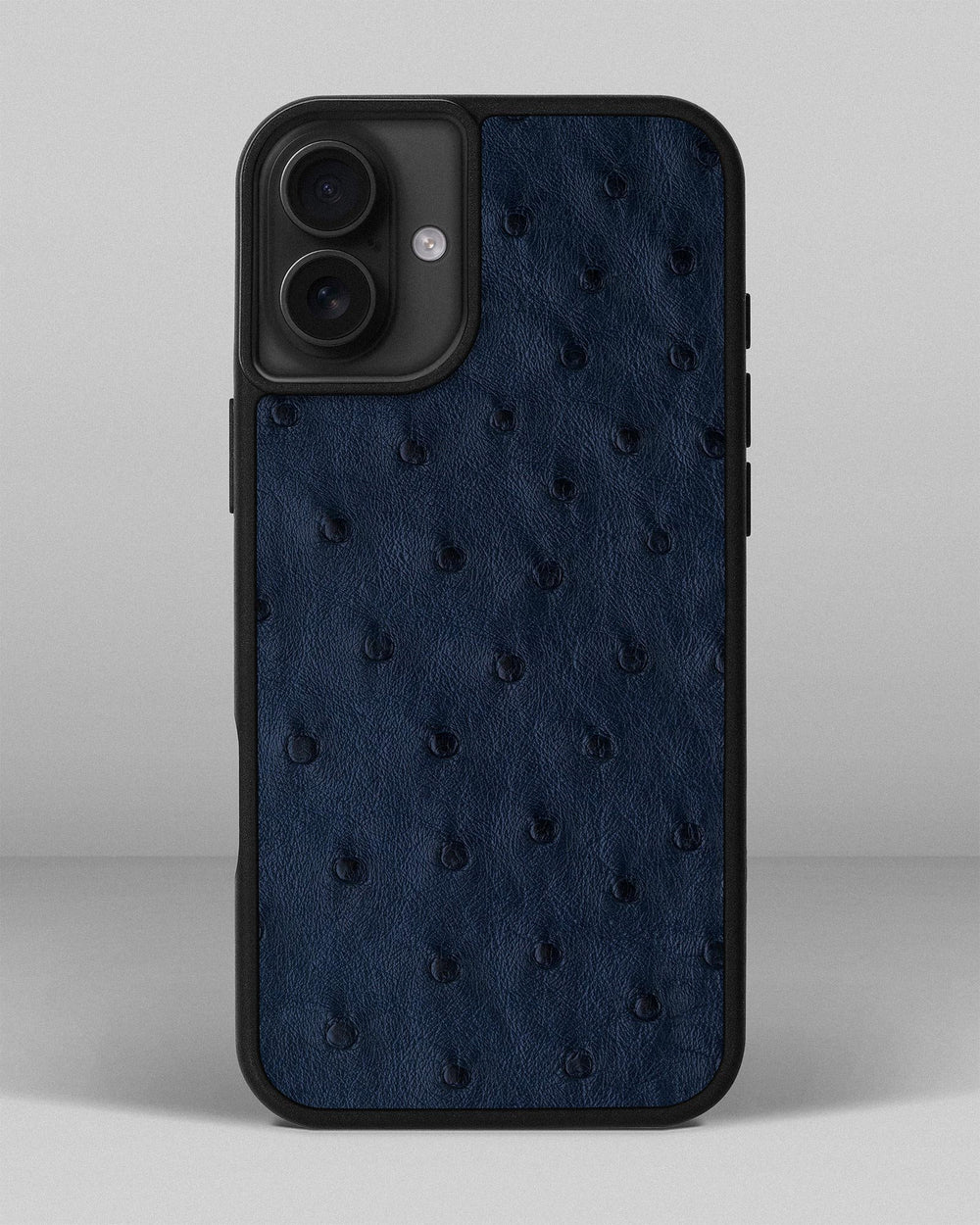 Dark blue ostrich leather follicle case for iPhone 16 Plus