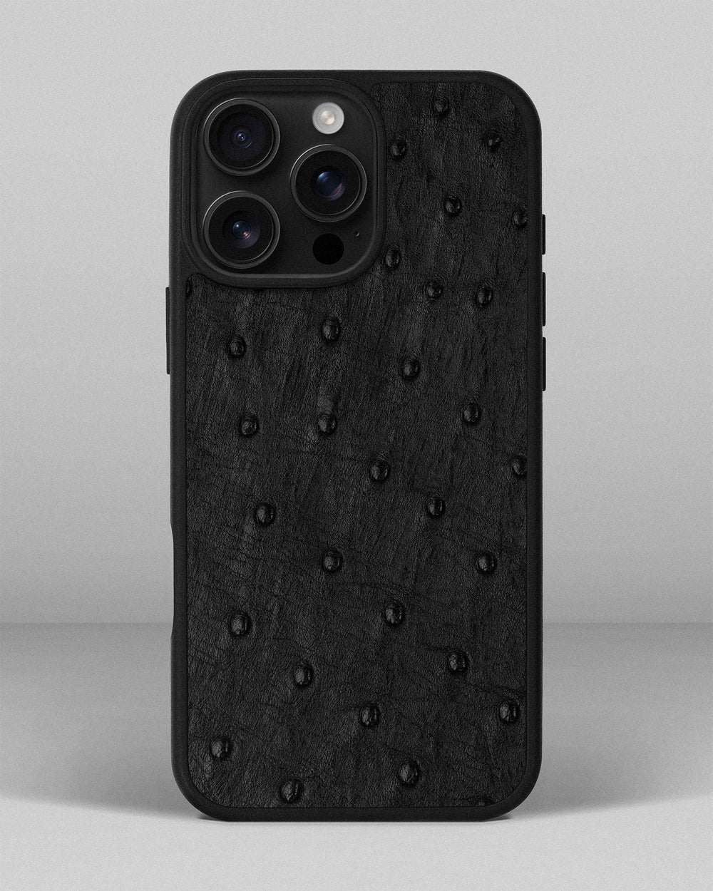 Black ostrich leather case with follicles for iPhone 16 Pro Max
