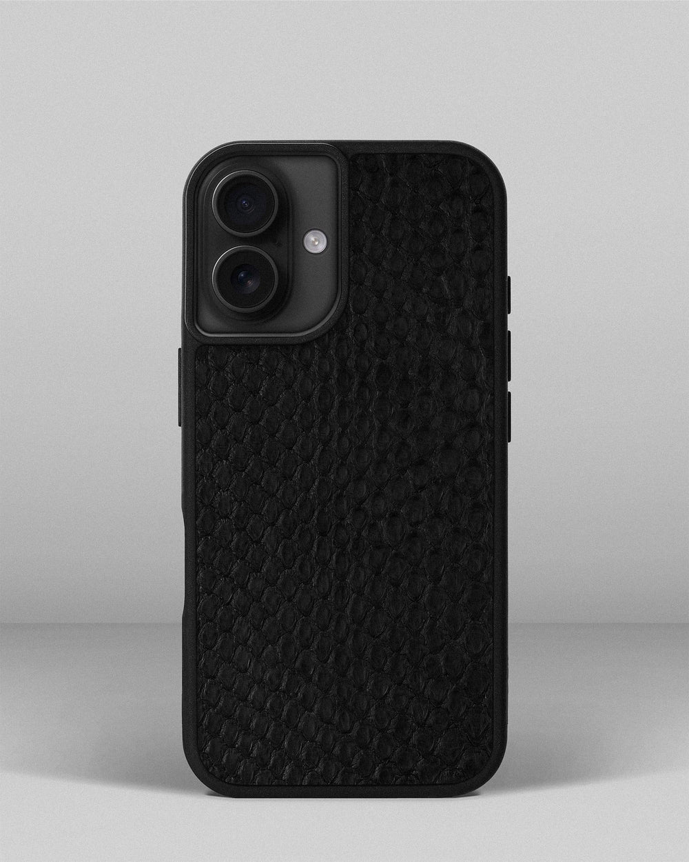 Black small scale python leather case for iPhone 16