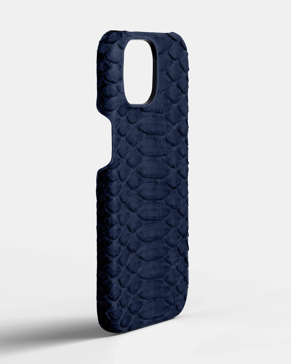 Leather case made of dark blue python for iPhone 15 Plus