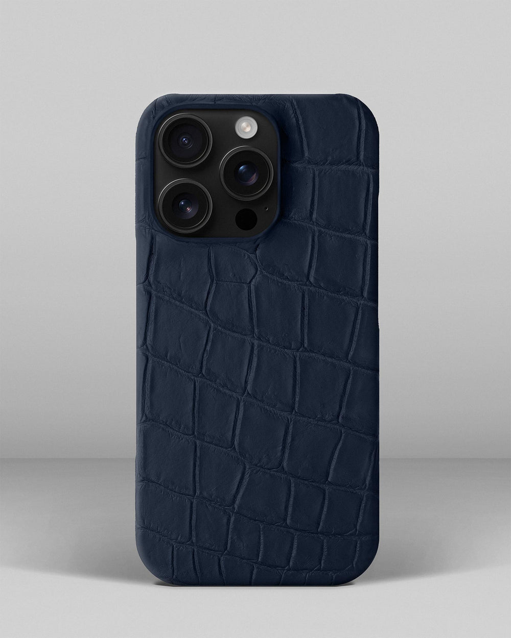 Dark Blue Crocodile Leather Case for iPhone 15 Pro