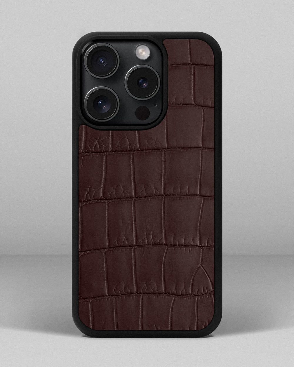 Dark Brown Crocodile Leather Case for iPhone 15 Pro Max