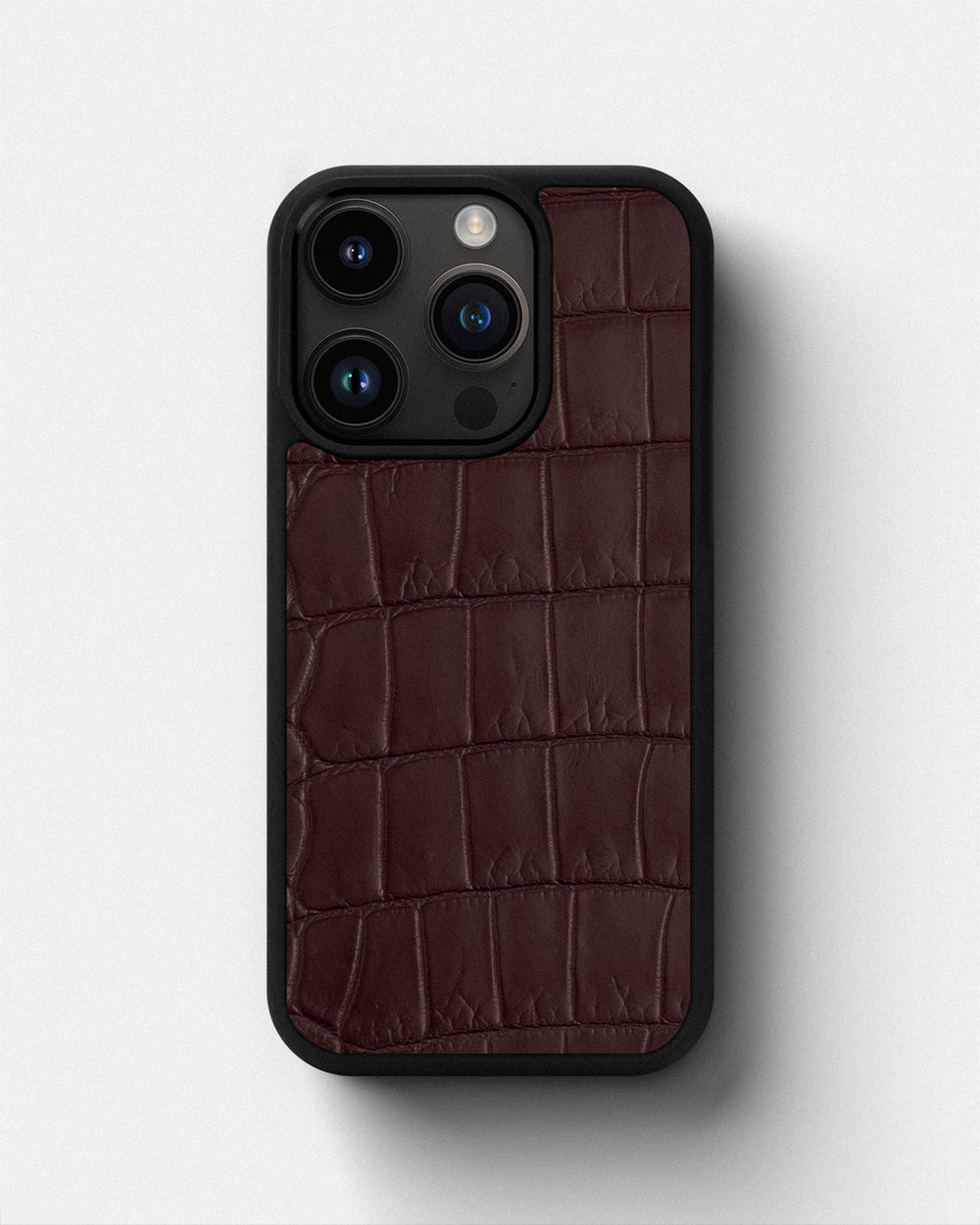 Dark brown crocodile leather case for iPhone 14 Pro